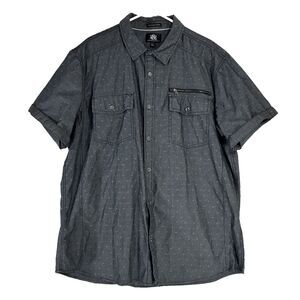 Rock & Republic Shirt‎ Men Size XXL Charcoal Gray Black Short Sleeve Pocket Zip